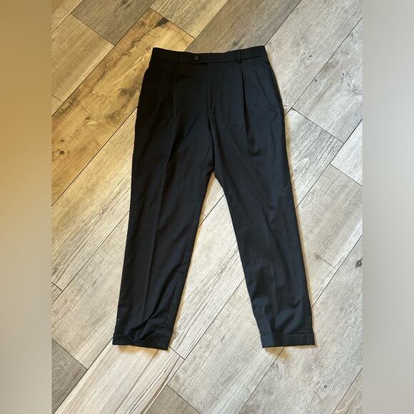 Stafford performance men’s 100% wool dress pants black blue pinstripe size 34x30 - Picture 3 of 8